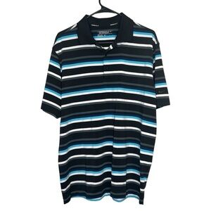 Nike Golf Mens Size M Polo Shirt Blue Black Stripe Short Sleeve Golf Casual